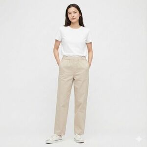 UNIQLO Cotton Pull On Pants Elasticized and Drawstring Waist Side & Back Pockets